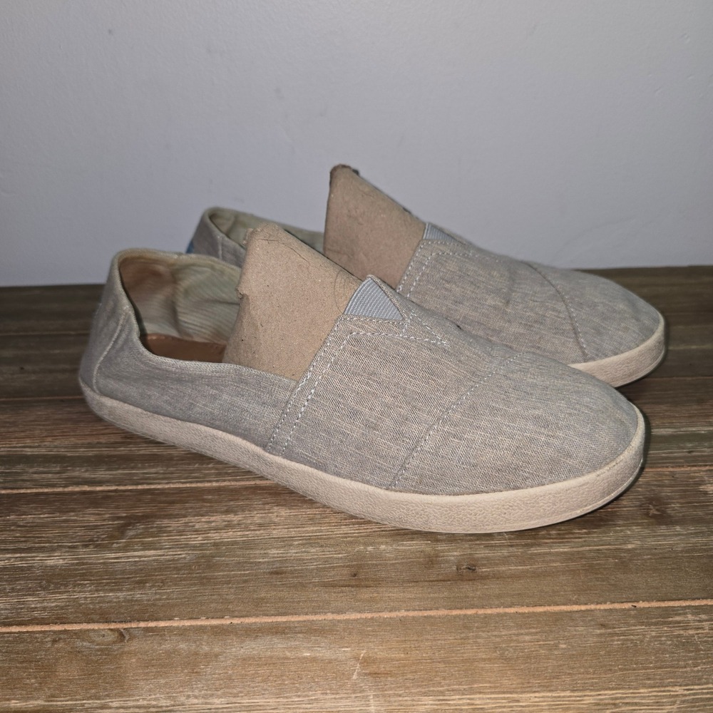 TOMSโ Womens Classic Alpargata Grey Linen Slip On Flats Shoes Size 9.5